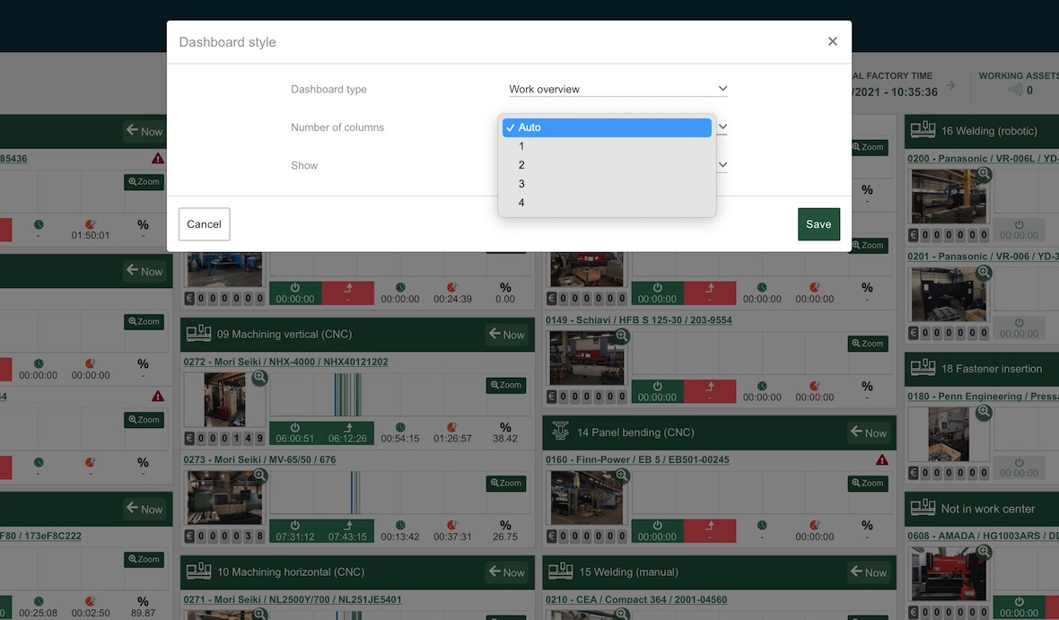 work overview dashboard auto setting